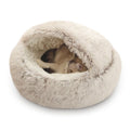 Darzheoy Cat Bed Round Plush Hooded Cat Bed Cave, for Indoor Cats or Small Dog Beds, Calming Pet Beds Calm Anti-nxiety Dog Bed, Waterproof Bottom Washable (16"x16") Coffee