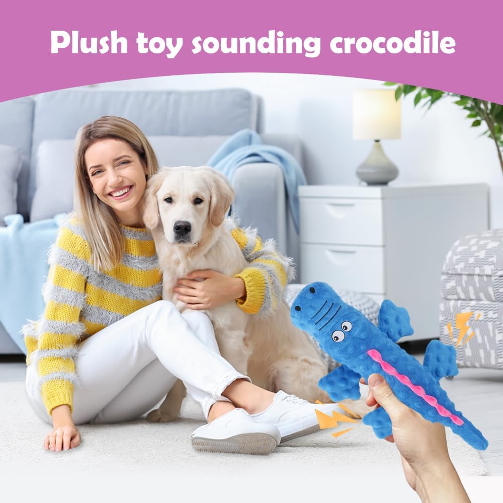 Interactive Dog Toys, 2026 New Cute Squeaky Chew Toys for Dogs, Durable Soft Plush with Squeaker Aggressive Chewers Small Medium Large Breed Dogs (Blue) Blue