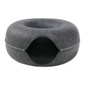 Dark grey Felt Donut Cat Bed with Zipper Tunnel Toy, Double-Layer Pet Cave for Cats, M Size (50x20cm), Cozy Hideaway for Indoor Cats